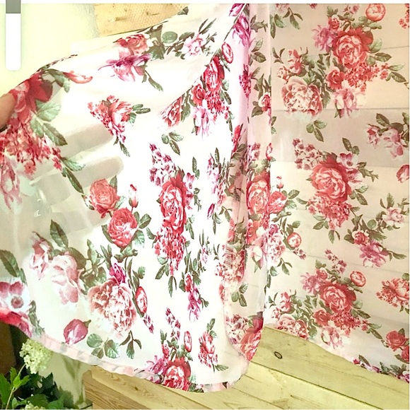 Joe Boxer Pink Floral Print Open Front Lightweight see through cardigan /CoverUp - Picture 4 of 5